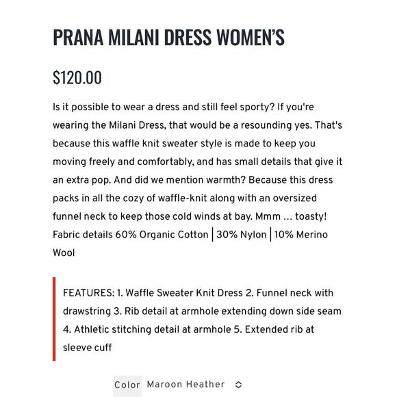 Prana NWT size M Maroon Milani Waffle Knit Sweater Dress Organic Cotton Wool ble - Picture 8 of 9